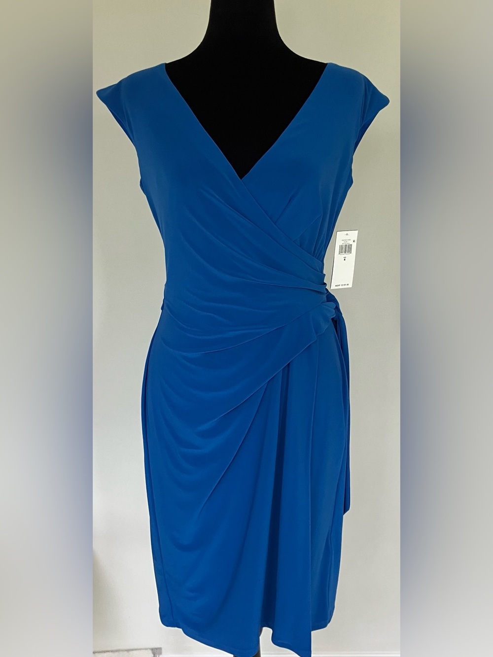 Lauren Ralph Lauren Cobalt Faux-Wrap Midi Dress